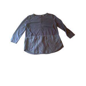 COS Womens Navy Button-Back Top Cotton & Silk Blend Long Sleeves Size S